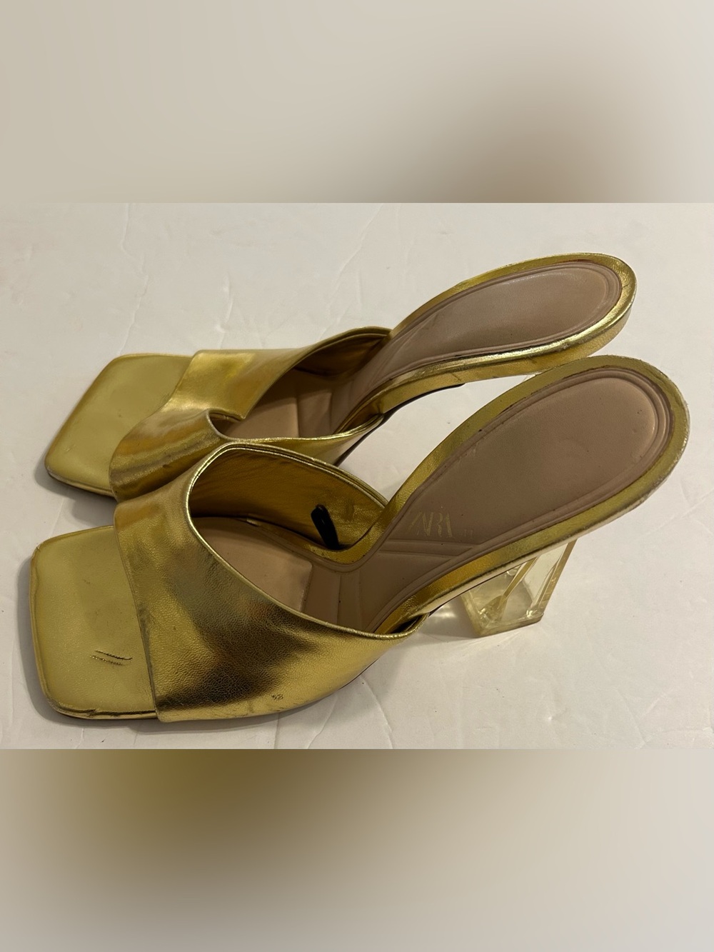 Zara Metallic Gold Slip-On Block Heel Mules - Picture 3 of 6